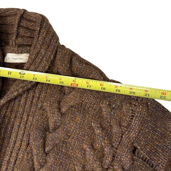 Long Brown Cable Knit Sweater Coat/Duster with Fringe Hem - Picture 2 of 9